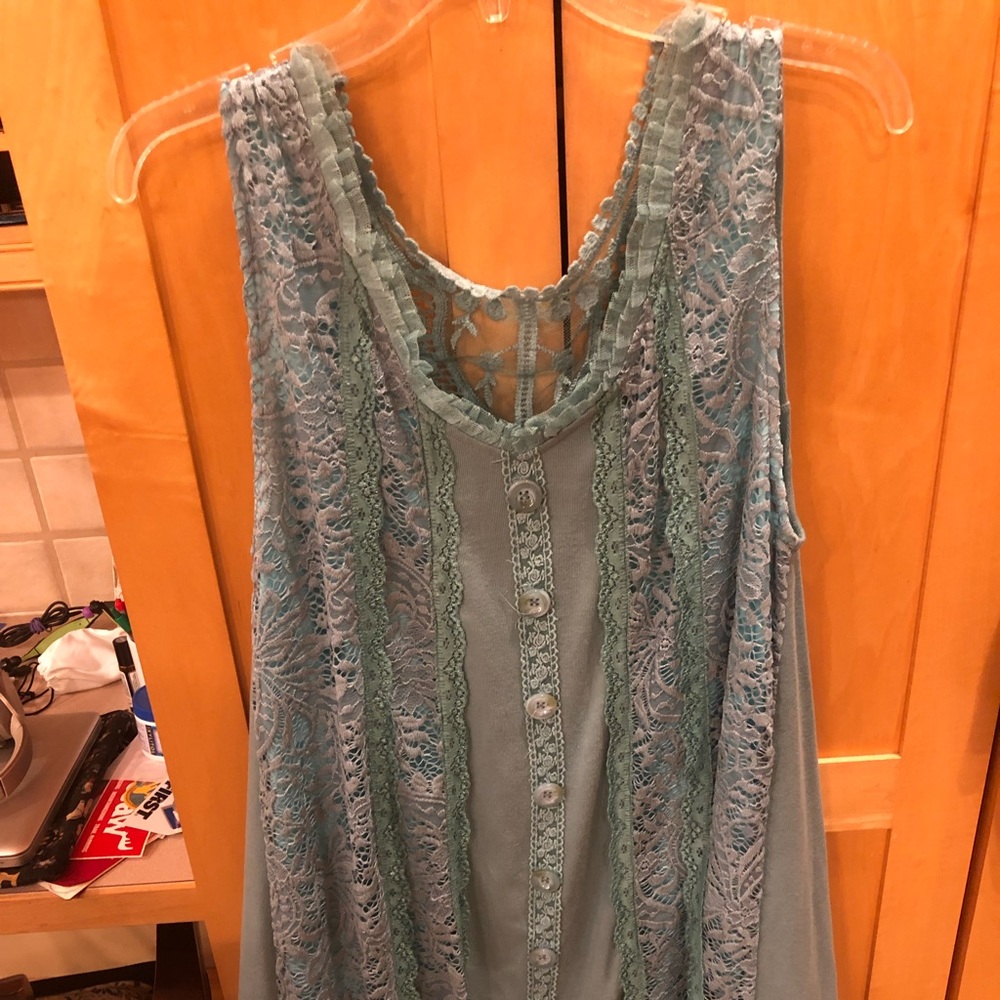 Bundle- blue dress blouses, with crochet additions